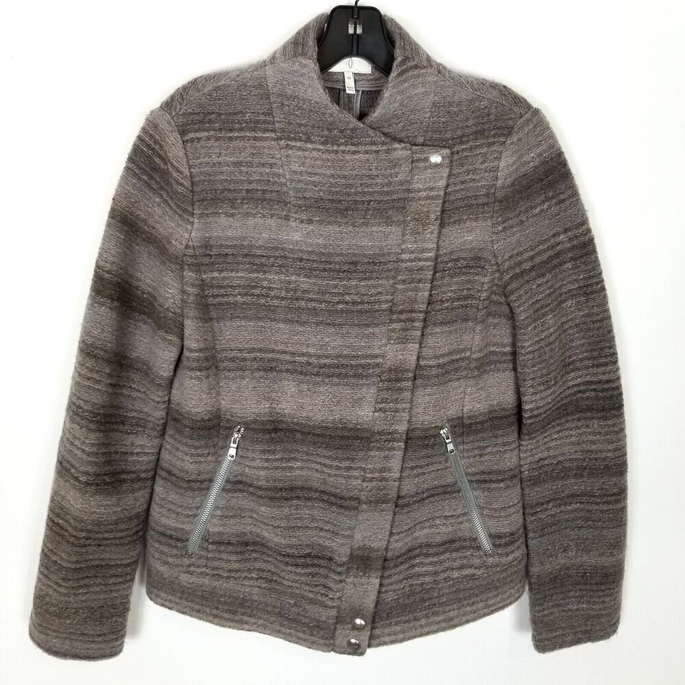 Joie Women's Striped Boucle Asymmetrical Zip Jacket Sz M Wool Blend Warm